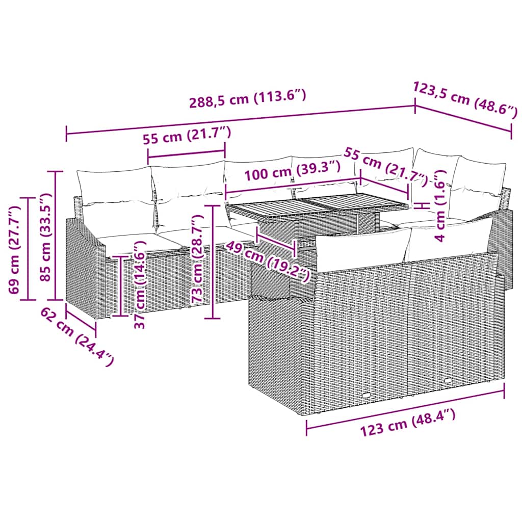 Tuin Sofa Set met kussen met kussen 9 pcs Grijs en Bruin is nu te koop bij PeponiXL, paradijselijk wonen!