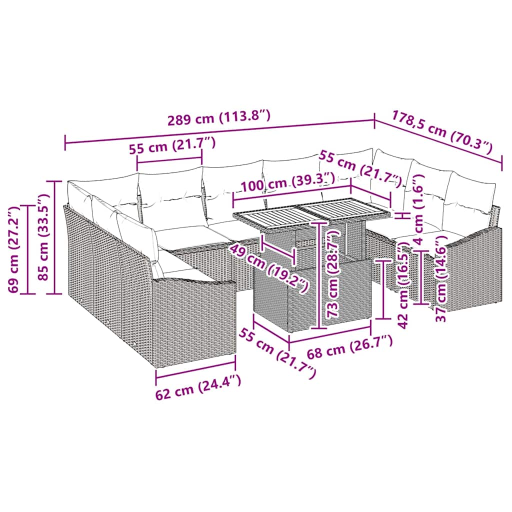Tuin Eetset met kussen 10 pcs Beige en Grijs is nu te koop bij PeponiXL, paradijselijk wonen!