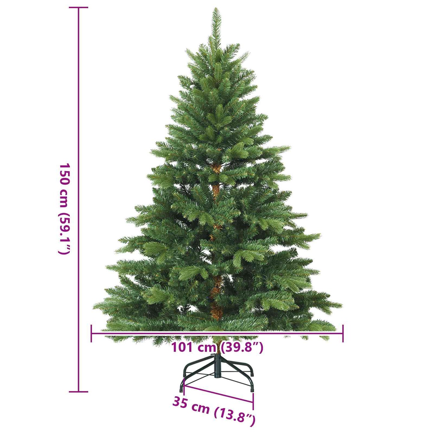 Kunstmatige Inklapbare Kerstboom Groen 150 cm PVC, PE en staal is nu te koop bij PeponiXL, paradijselijk wonen!