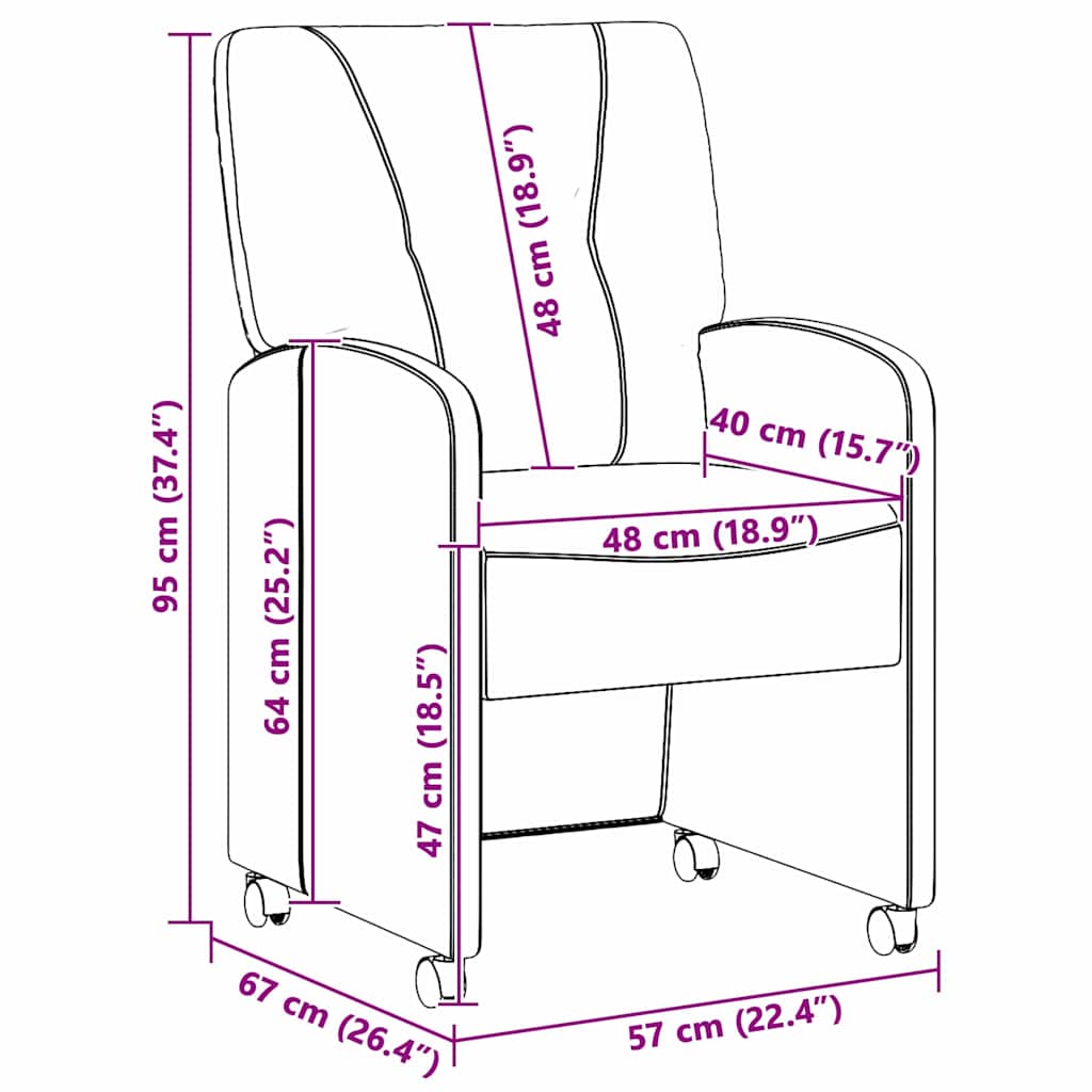 Eetkamerstoelen met Wieltjes 2 pcs Blauw 57 x 67 x 95 cm Stof is nu te koop bij PeponiXL, paradijselijk wonen!