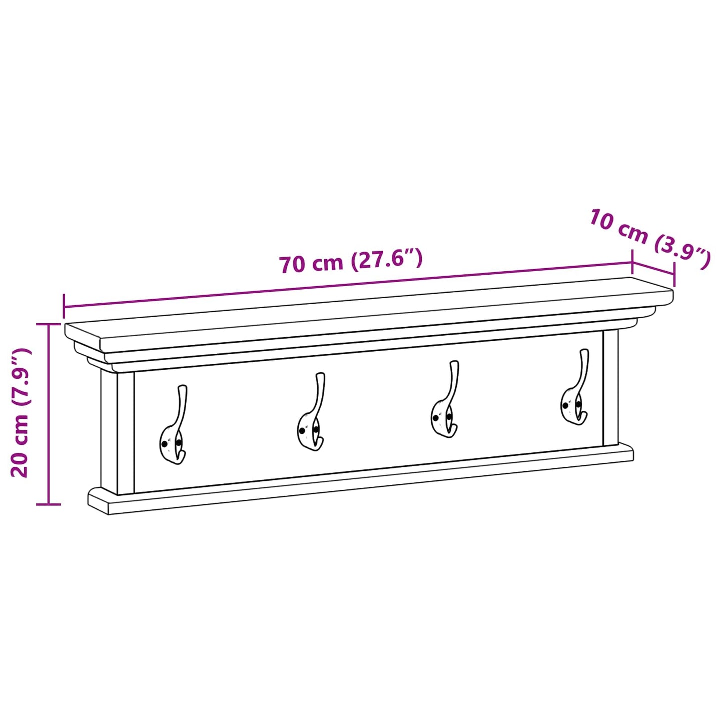 Wand gemonteerde kapstok Wandgemonteerd Naturel 70 x 10 x 20 cm is nu te koop bij PeponiXL, paradijselijk wonen!