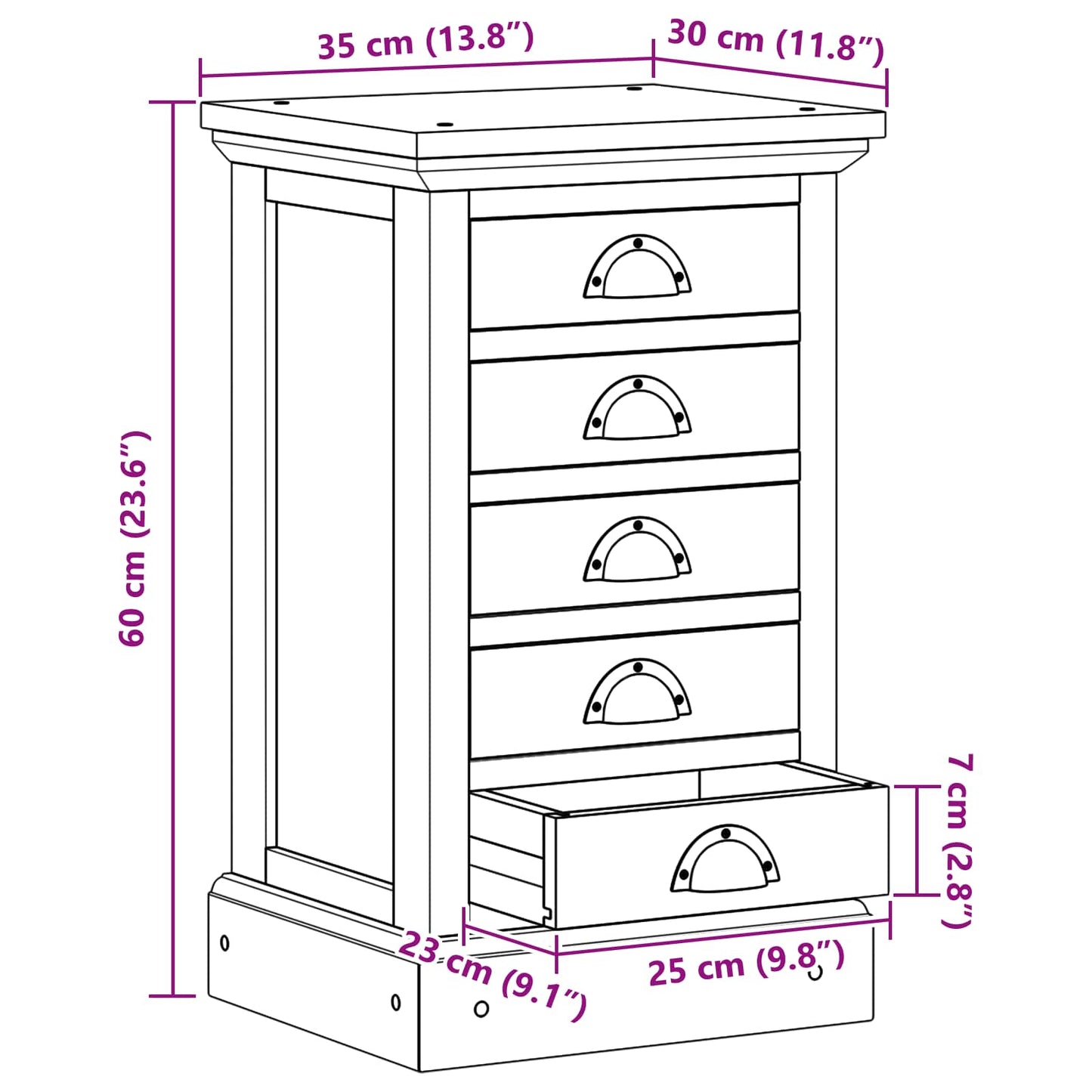 Ladekast met lade Bruin 35,5 x 29,5 x 60 cm Massief Teakhout is nu te koop bij PeponiXL, paradijselijk wonen!