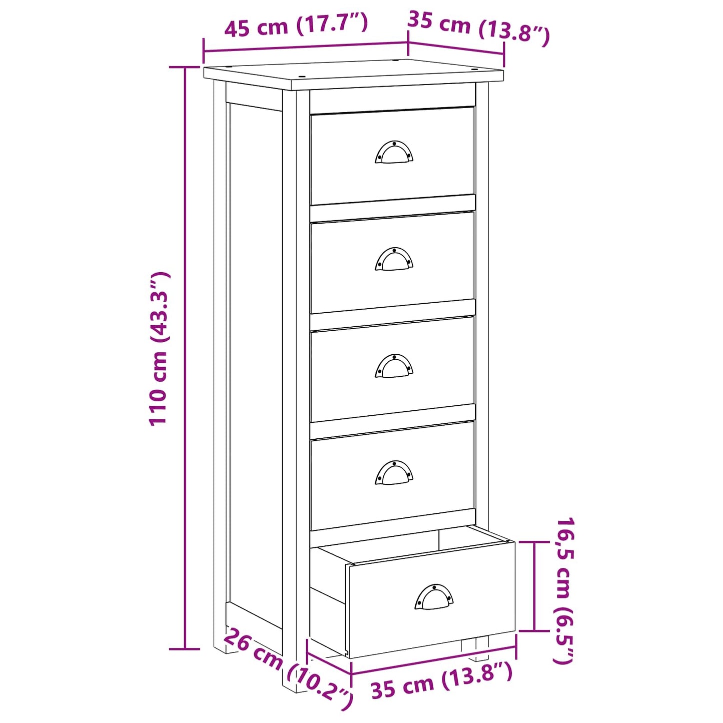 Ladekast met lade Bruin 45 x 35 x 110 cm Massief Teakhout is nu te koop bij PeponiXL, paradijselijk wonen!
