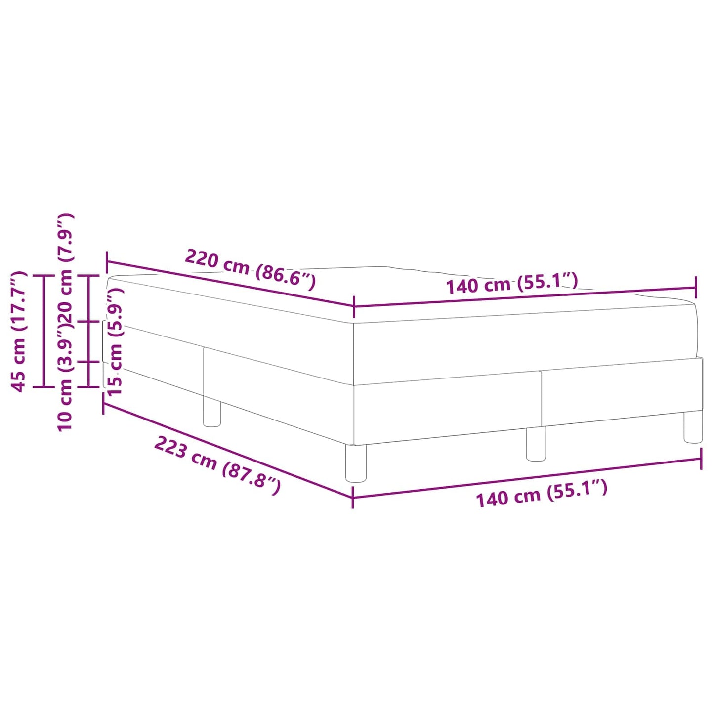 Boxspringbed met matras Roze 140 x 220 cm Stof is nu te koop bij PeponiXL, paradijselijk wonen!