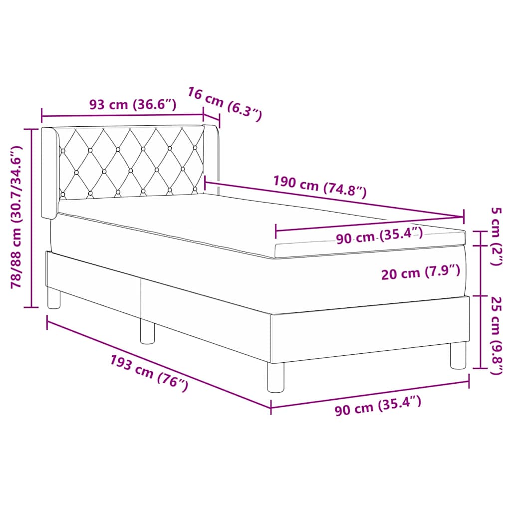 Boxspringbed met hoofdeinde Roze 190 x 90 cm Fluweel