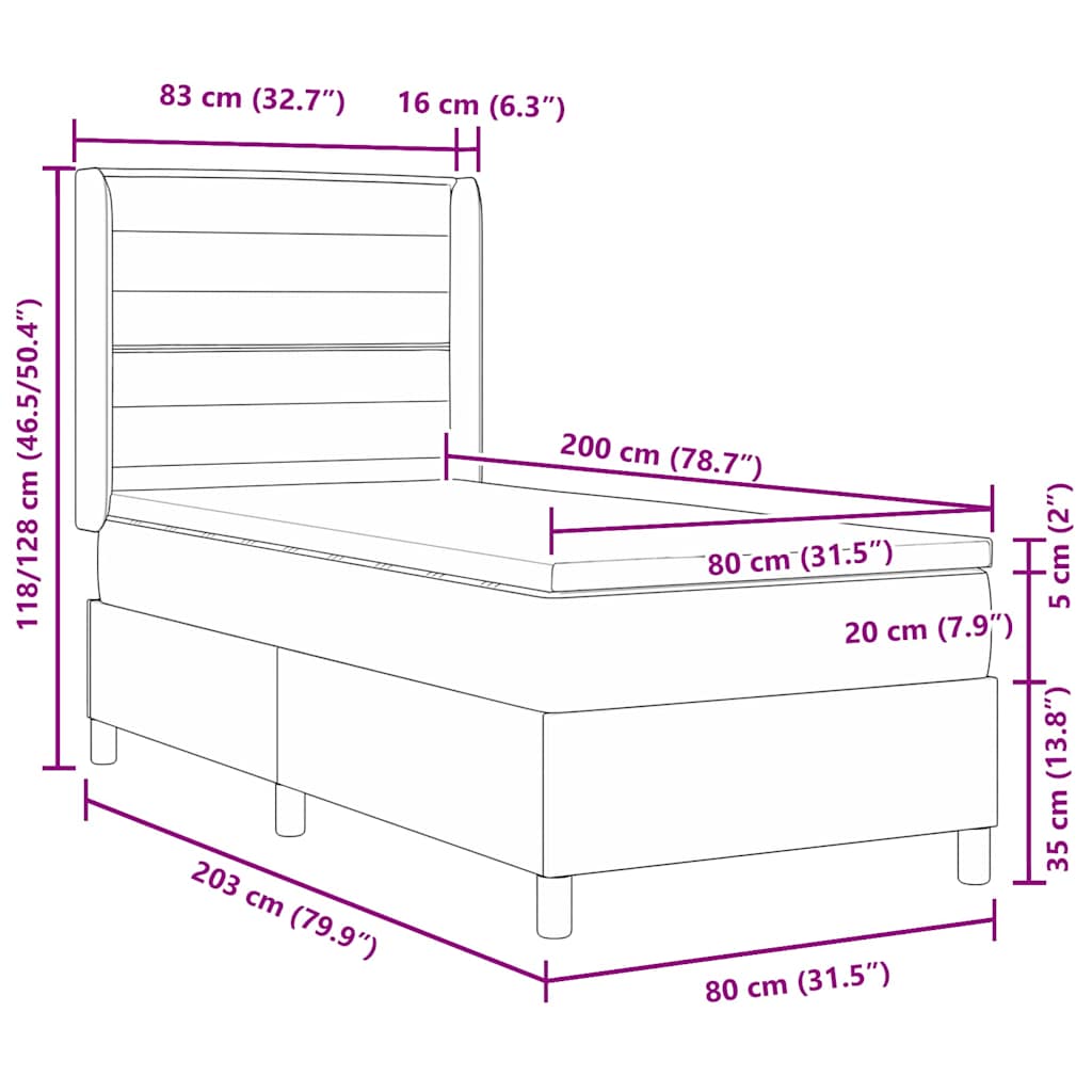 Boxspringbed met matras met hoofdeinde Zwart 80 x 200 cm Stof is nu te koop bij PeponiXL, paradijselijk wonen!