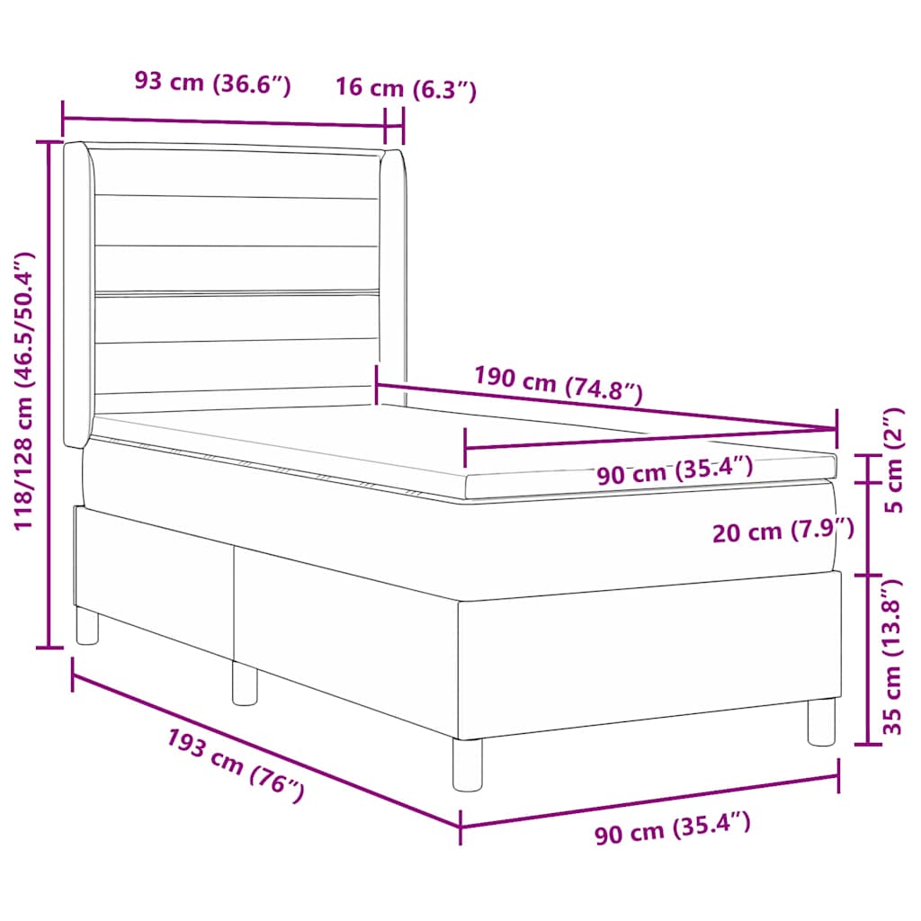 Boxspringbed met matras met hoofdeinde Blauw 90 x 190 cm Stof is nu te koop bij PeponiXL, paradijselijk wonen!