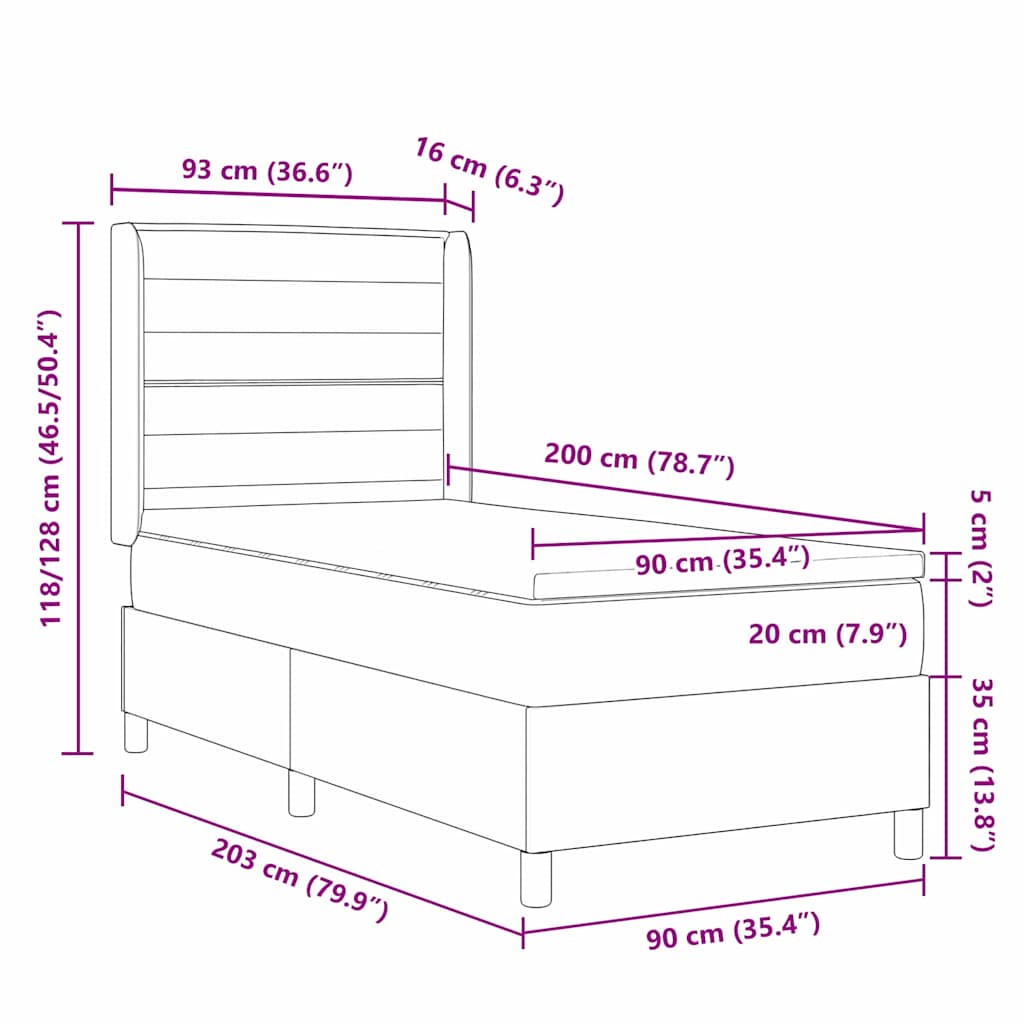 Boxspringbed met matras met hoofdeinde Blauw 90 x 200 cm Stof is nu te koop bij PeponiXL, paradijselijk wonen!