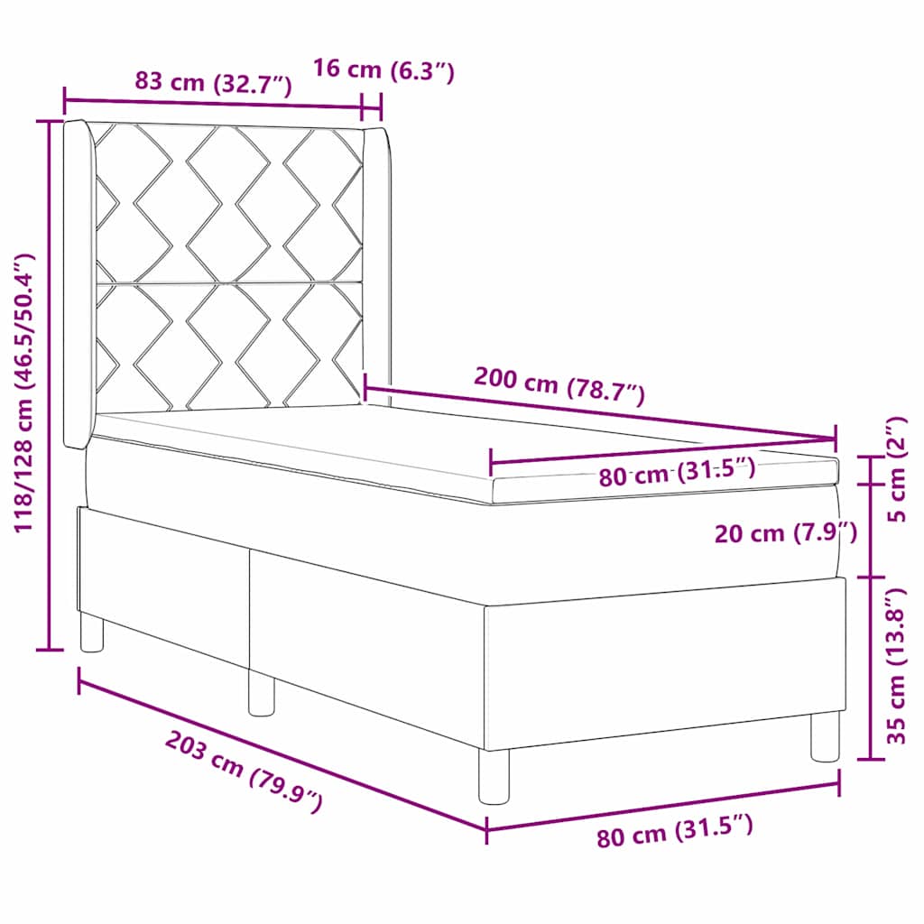 Boxspringbed met matras Lichtgrijs 80 x 200 cm Stof is nu te koop bij PeponiXL, paradijselijk wonen!
