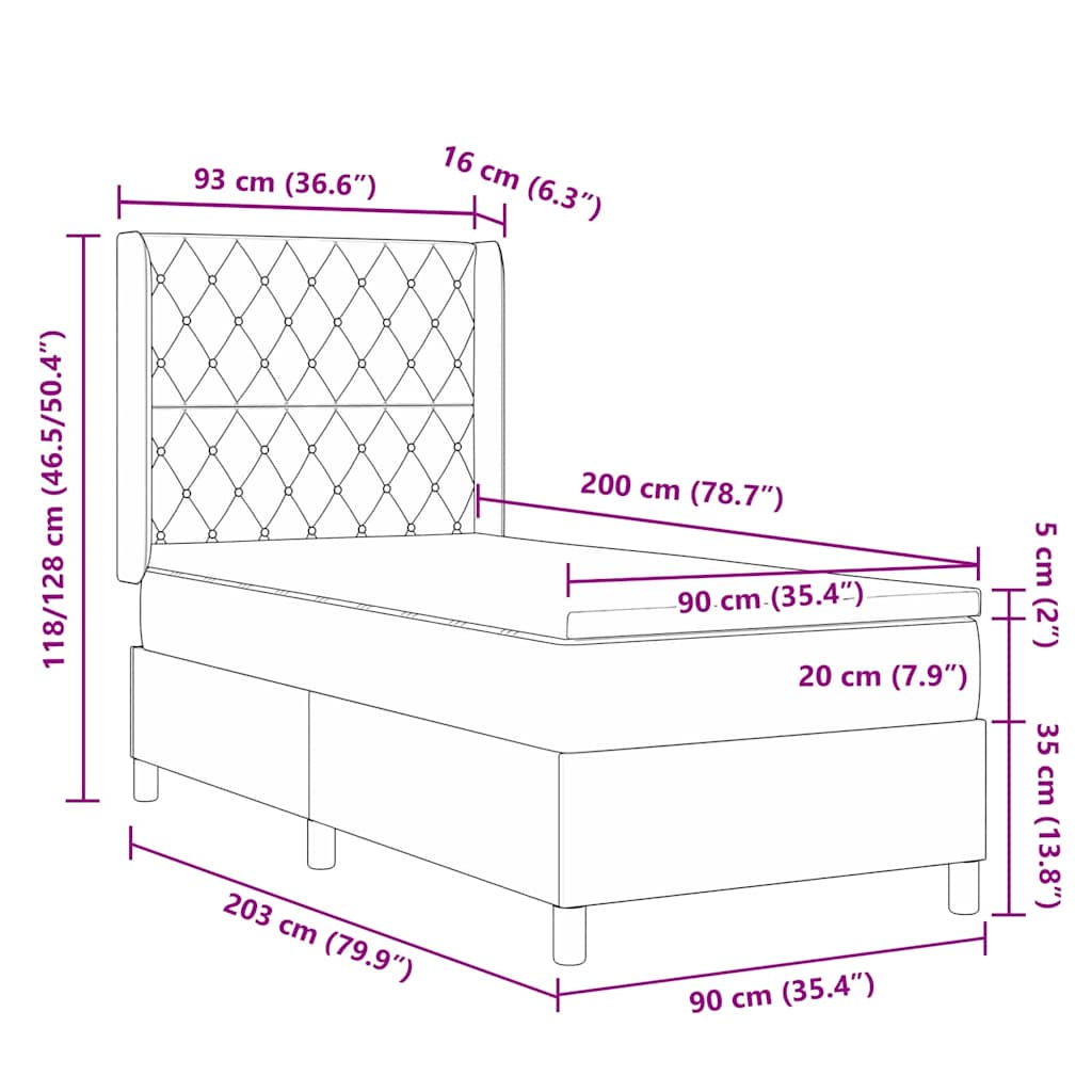 Boxspringbed met matras Blauw 90 x 200 cm Fluweel