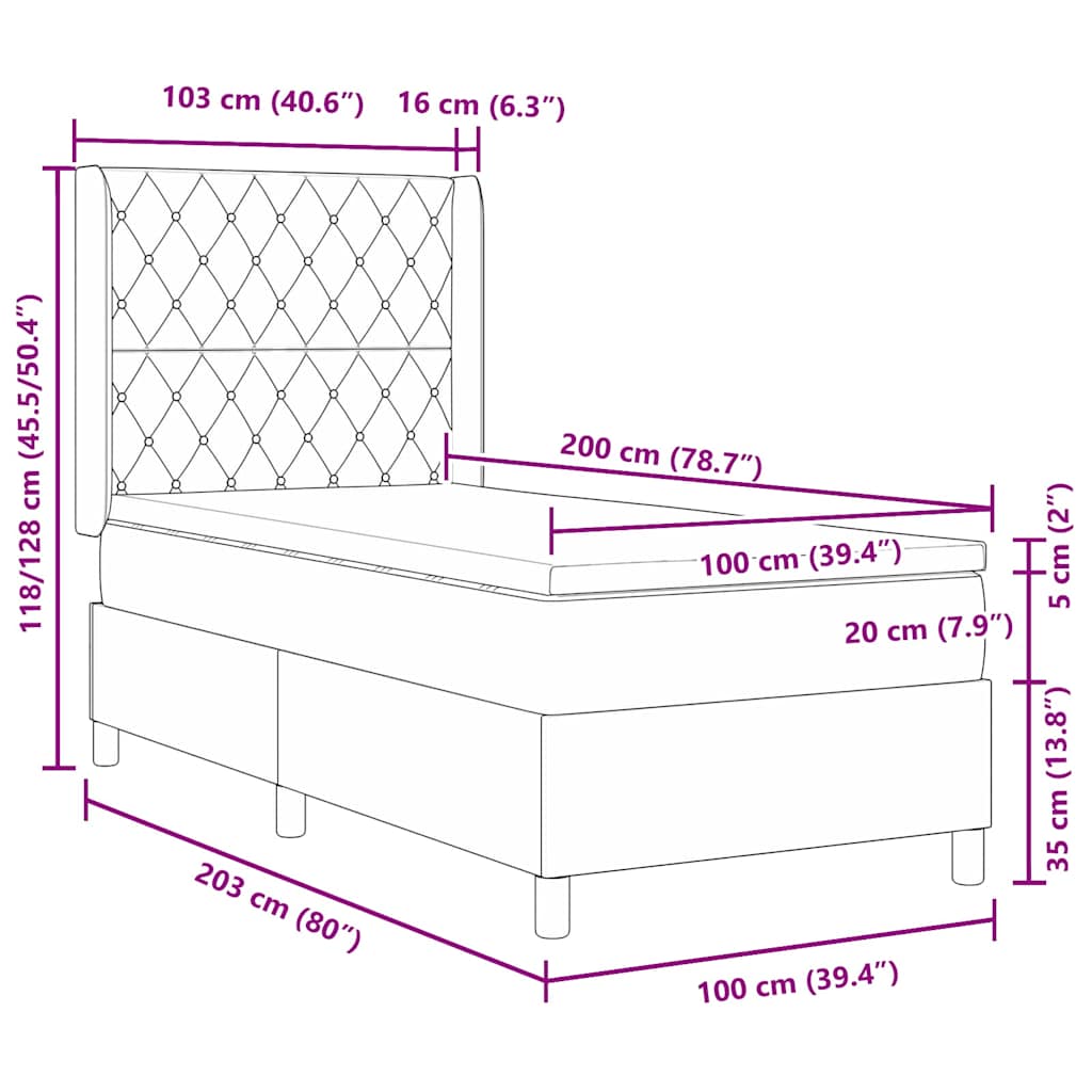 Boxspringbed met matras Blauw 100 x 200 cm Fluweel