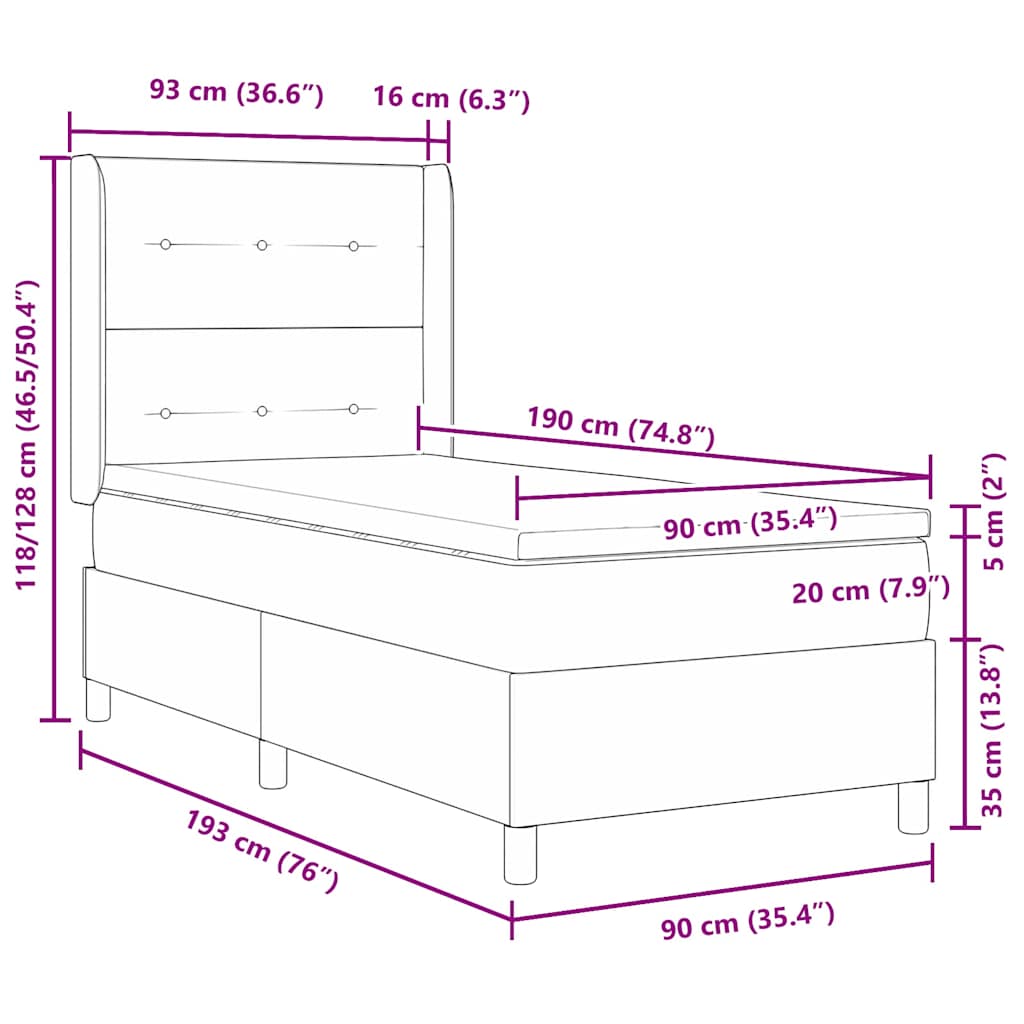 Boxspringbed met matras Donkergrijs 90 x 190 cm Fluweel is nu te koop bij PeponiXL, paradijselijk wonen!