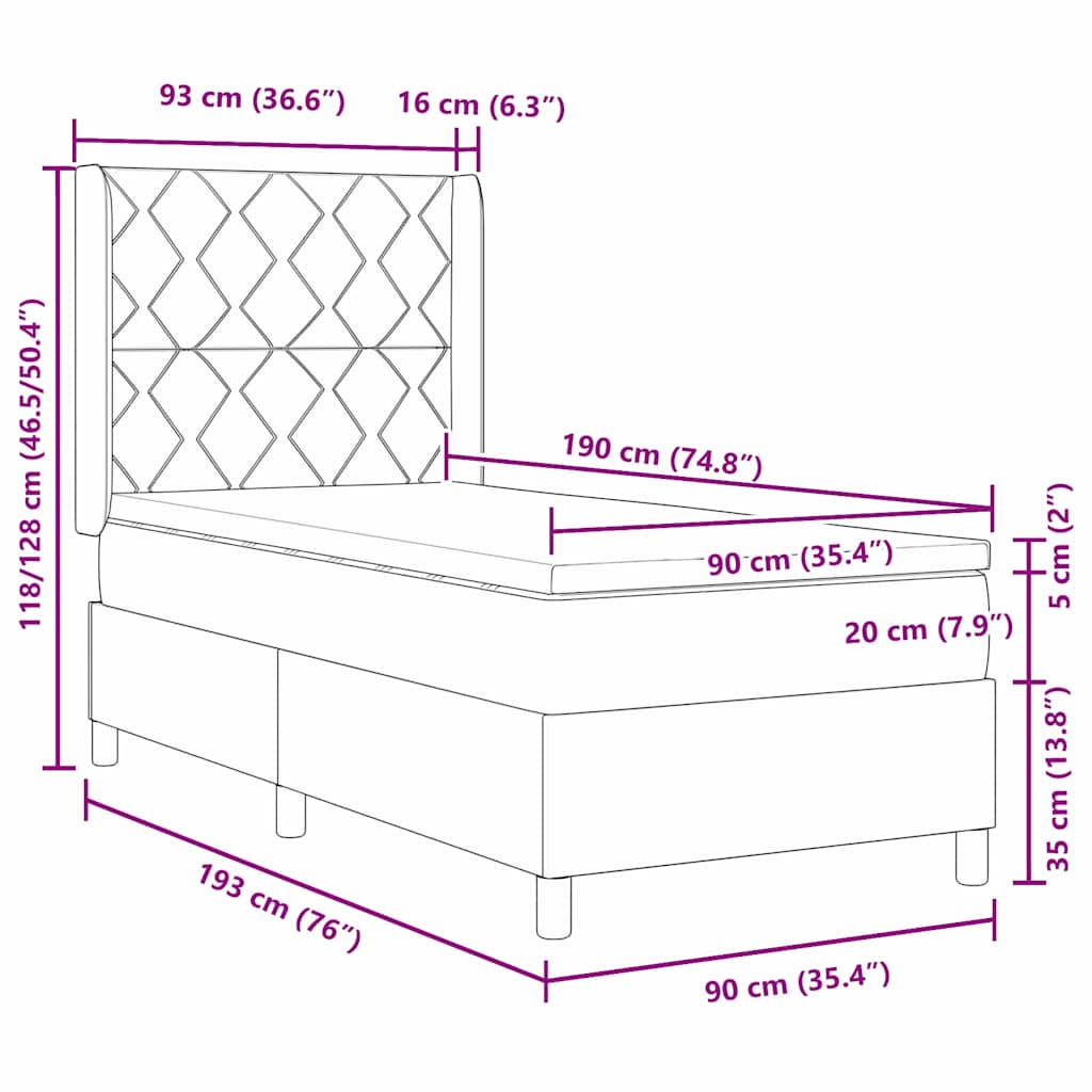 Boxspringbed met hoofdeinde Zwart 90 x 190 cm Fluweel