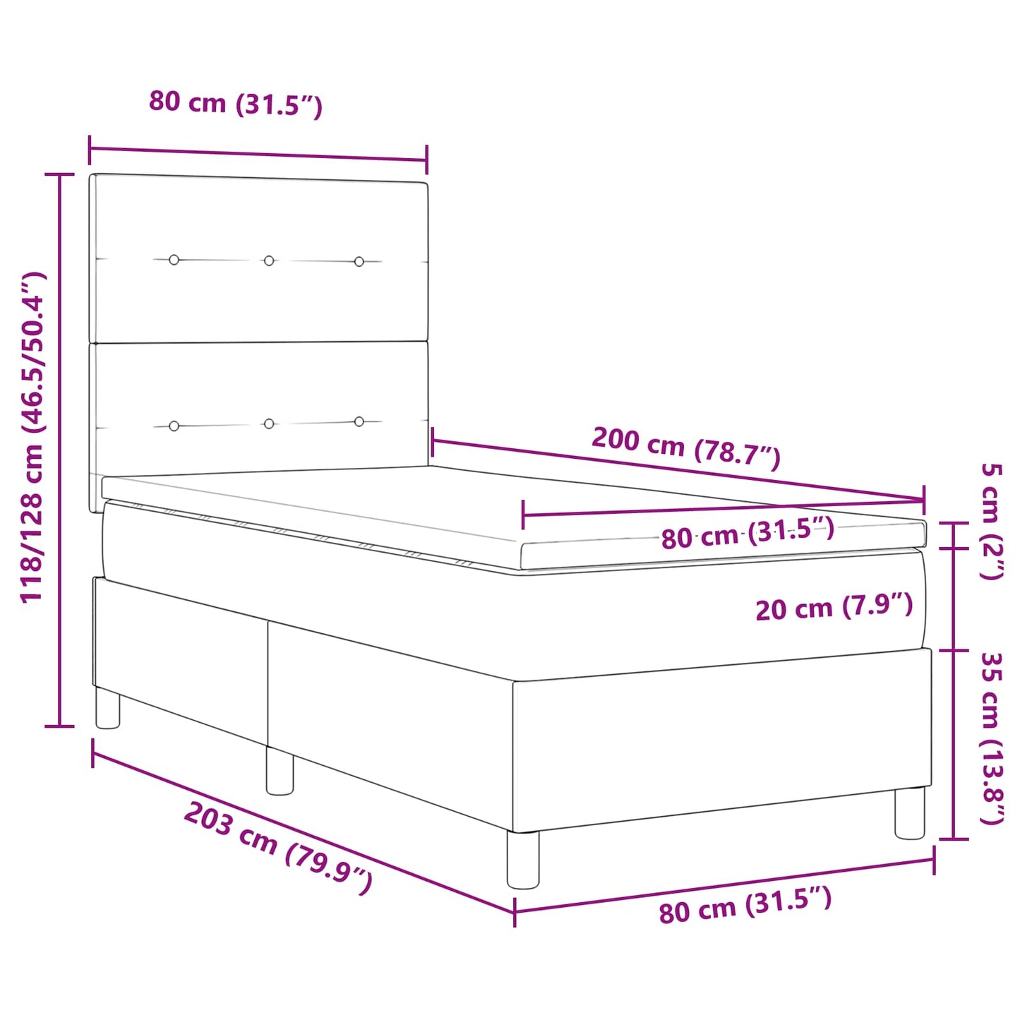 Boxspring bed met matras met LED Donkergrijs 80 x 200 cm Stof is nu te koop bij PeponiXL, paradijselijk wonen!