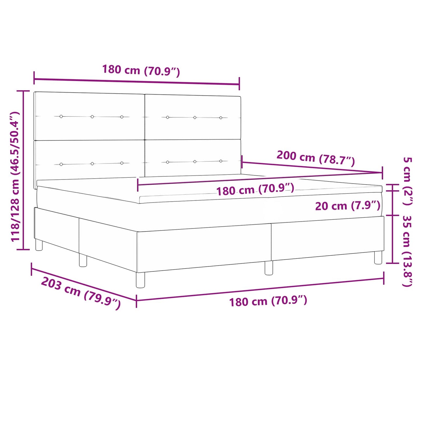 Boxspring bed met matras met LED Crème 180 x 200 cm Stof is nu te koop bij PeponiXL, paradijselijk wonen!
