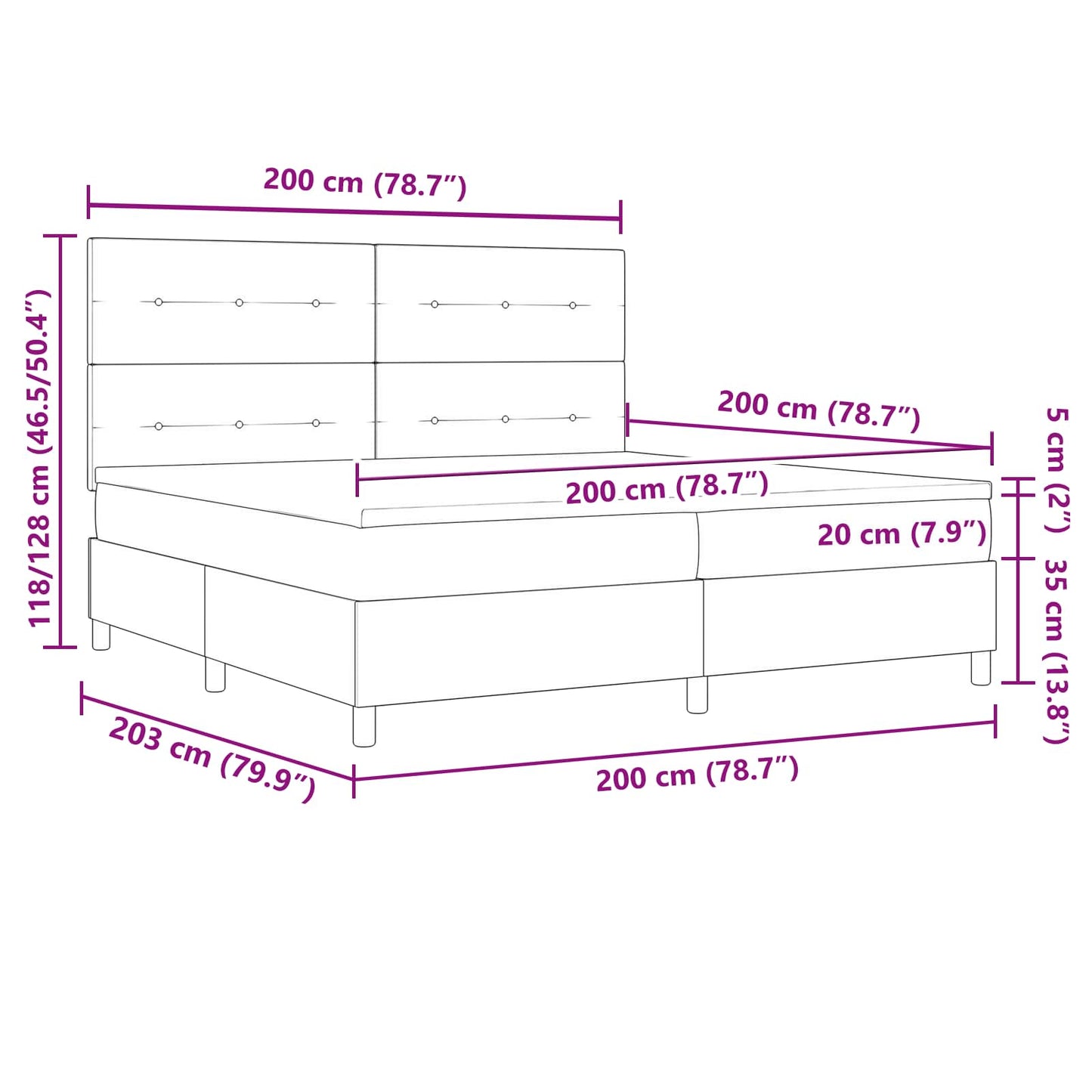 Boxspring bed met matras met LED Crème 200 x 200 cm Stof is nu te koop bij PeponiXL, paradijselijk wonen!
