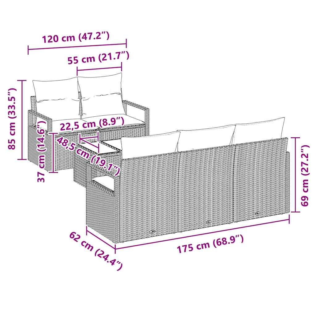 Tuin Sofa Set met kussen 6 pcs Beige en Crème poly rattan is nu te koop bij PeponiXL, paradijselijk wonen!