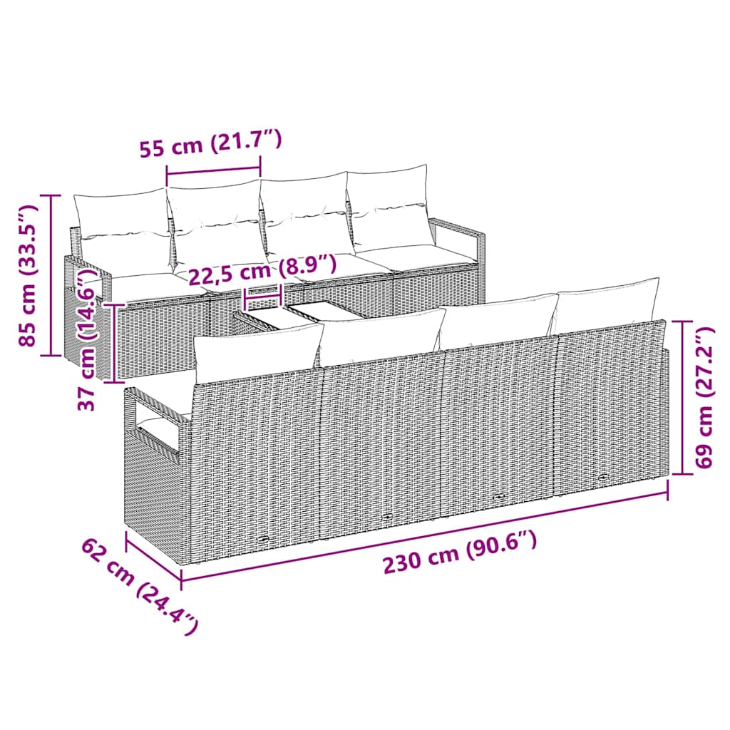 Tuin Sofa Set met kussen met opslag 9 pcs Grijs poly rattan is nu te koop bij PeponiXL, paradijselijk wonen!