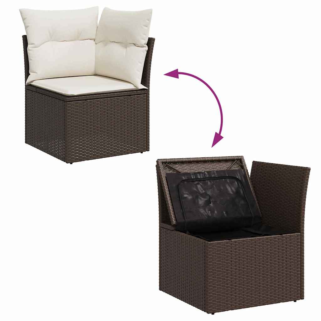 Tuinbankenset met kussen 9 pcs Bruin en wit poly rattan is nu te koop bij PeponiXL, paradijselijk wonen!