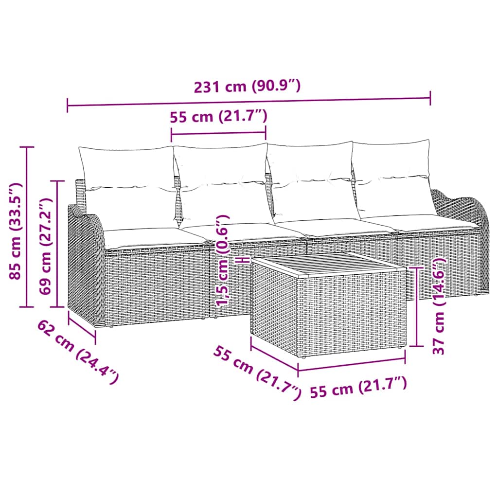 Tuinbankenset met opslag 5 pcs Grijs poly rattan is nu te koop bij PeponiXL, paradijselijk wonen!