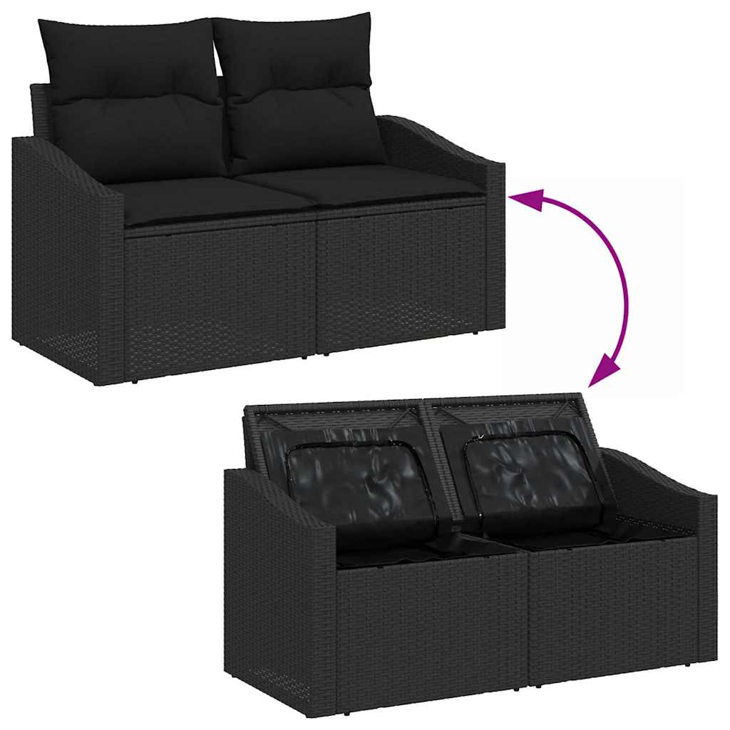 Tuin Sofa Set met opslag 8 pcs Zwart Poly riet is nu te koop bij PeponiXL, paradijselijk wonen!