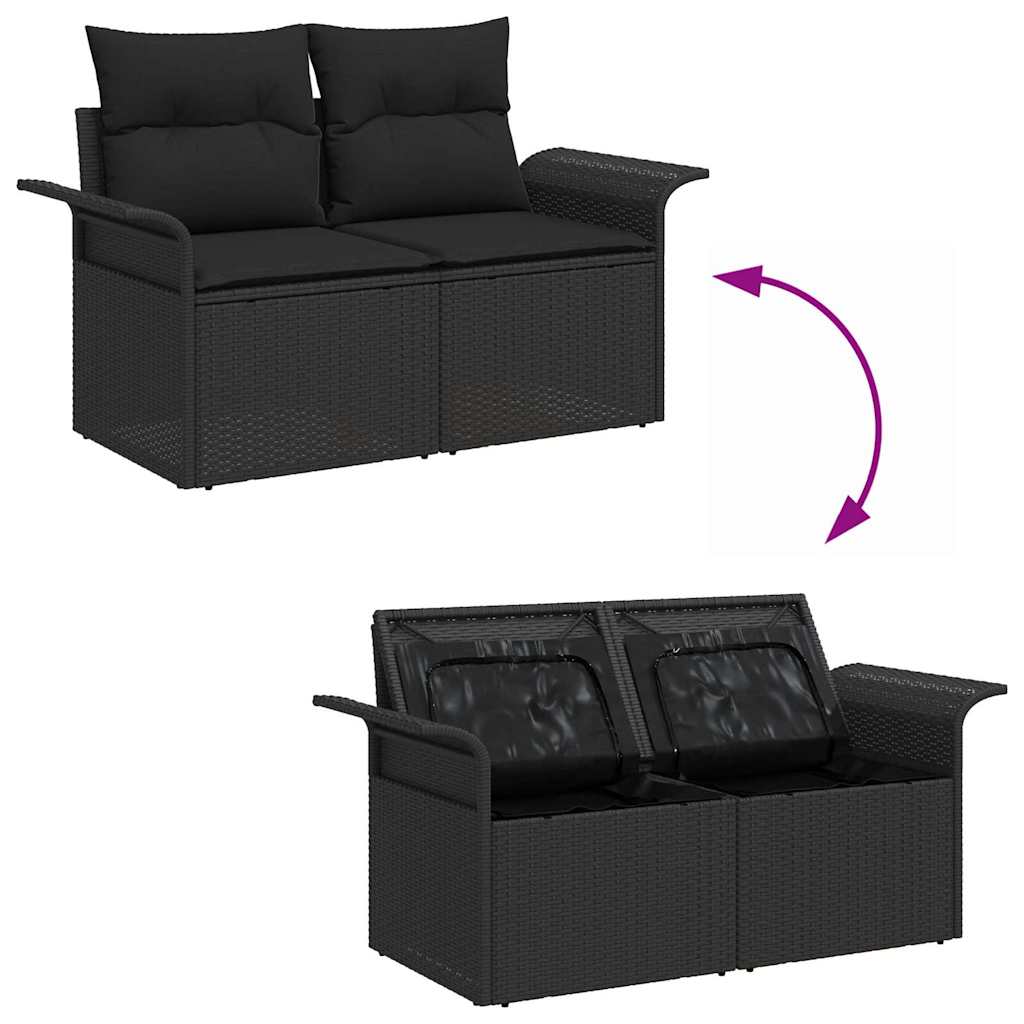 Tuin Sofa Set met opslag 6 pcs Zwart Poly riet is nu te koop bij PeponiXL, paradijselijk wonen!