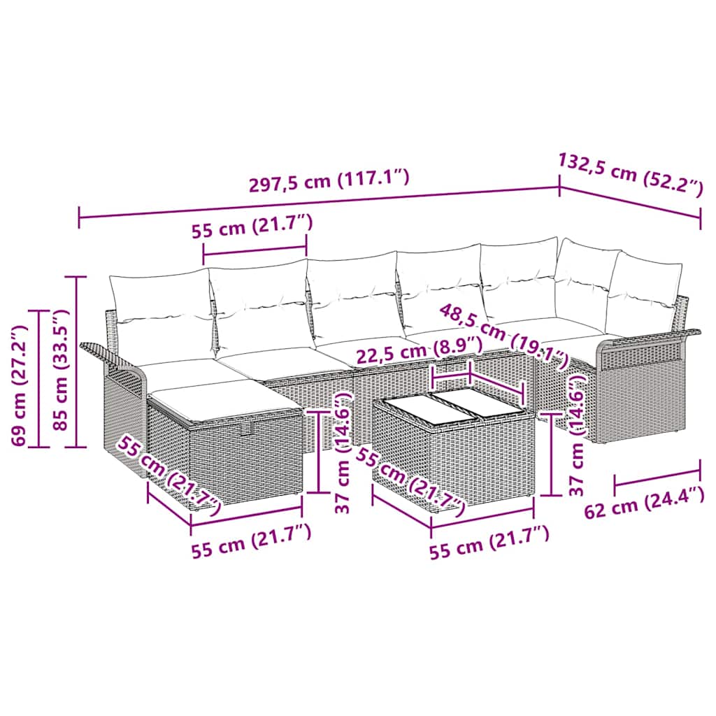 Tuin Sofa Set met kussen 8 pcs Beige en Crème poly rattan is nu te koop bij PeponiXL, paradijselijk wonen!