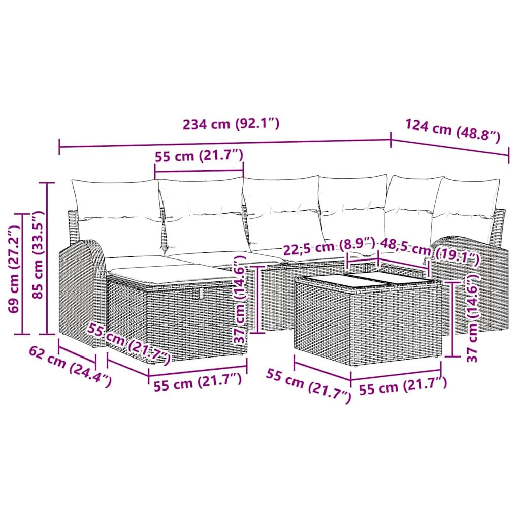 Bankstel met kussen met opslag 7 pcs Zwart en Crème poly rattan is nu te koop bij PeponiXL, paradijselijk wonen!