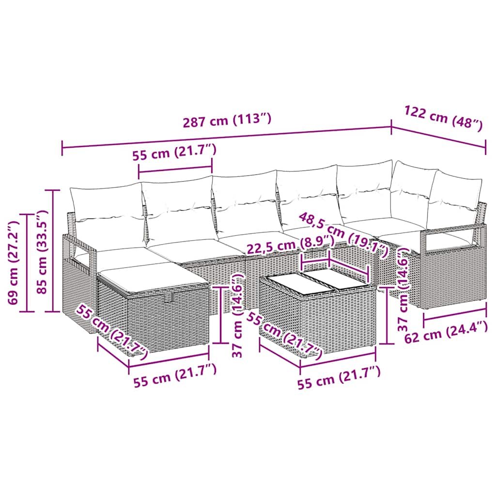 Bankstel met kussen met opslag 8 pcs Grijs poly rattan is nu te koop bij PeponiXL, paradijselijk wonen!