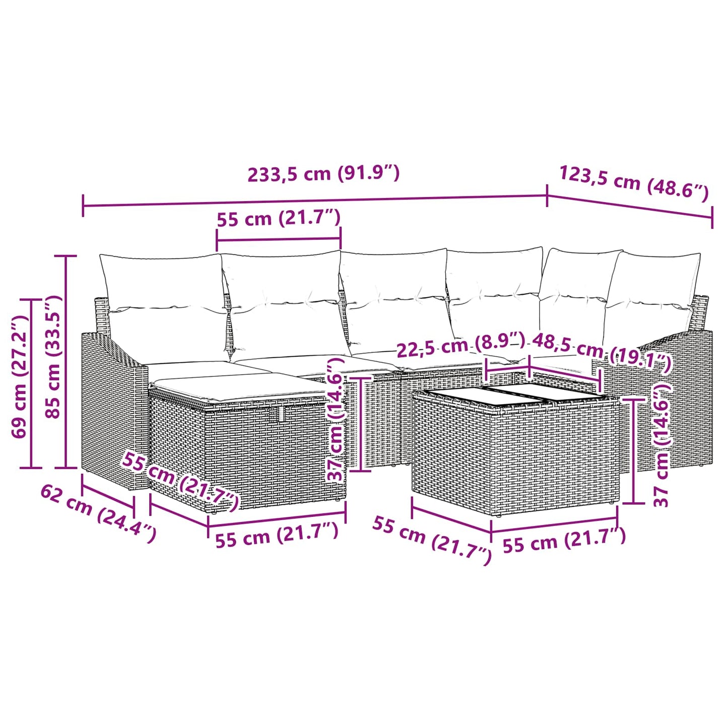 Bankstel met kussen met opslag Zwart poly rattan is nu te koop bij PeponiXL, paradijselijk wonen!