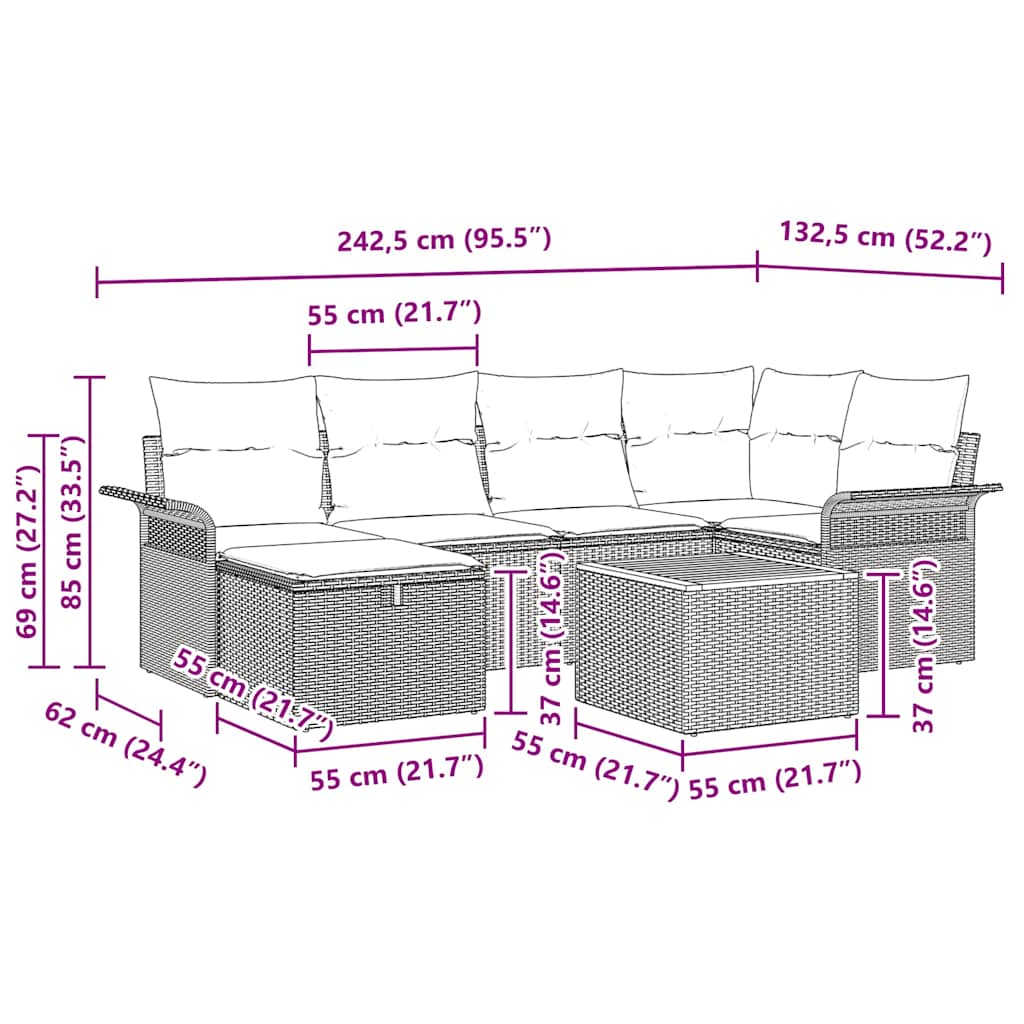 Tuinbankenset 7 st Beige poly rattan