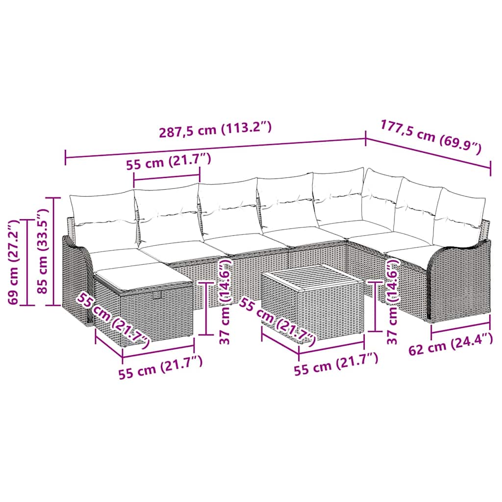 Tuinbankenset met kussen met opslag 9 pcs Beige poly rattan is nu te koop bij PeponiXL, paradijselijk wonen!