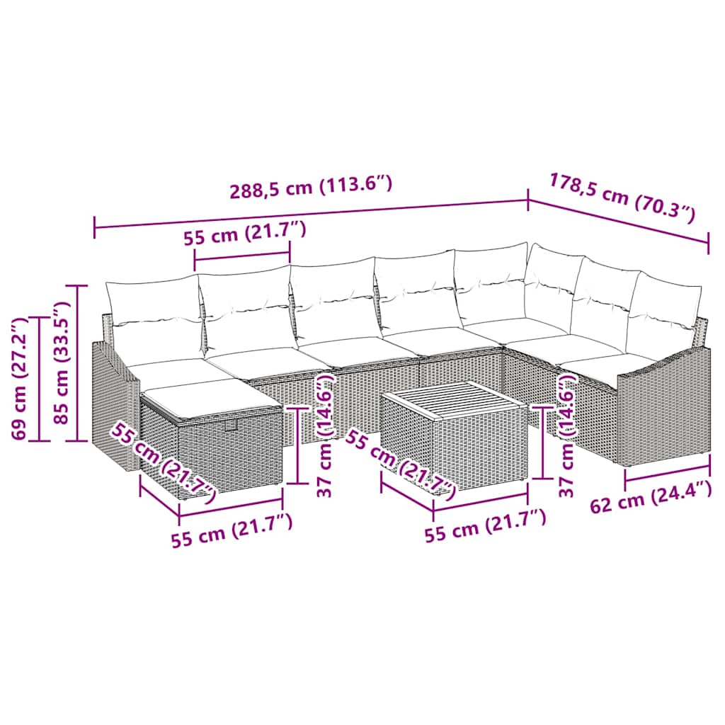 Tuinbankenset met kussen met opslag 9 pcs Grijs poly rattan is nu te koop bij PeponiXL, paradijselijk wonen!