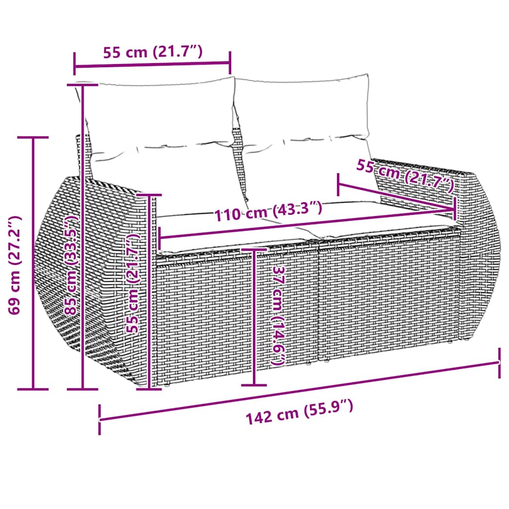 Tuinbankenset 13 pcs Grijs poly rattan is nu te koop bij PeponiXL, paradijselijk wonen!