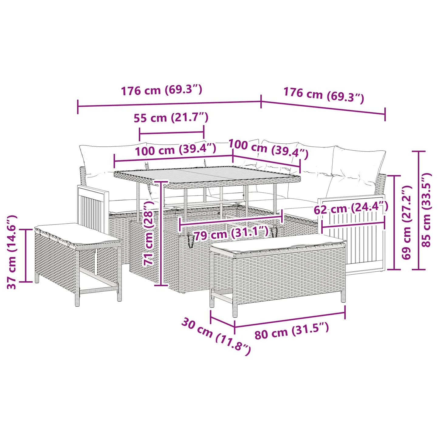 Tuinbankenset met kussen 8 pcs Zwart en Crème is nu te koop bij PeponiXL, paradijselijk wonen!