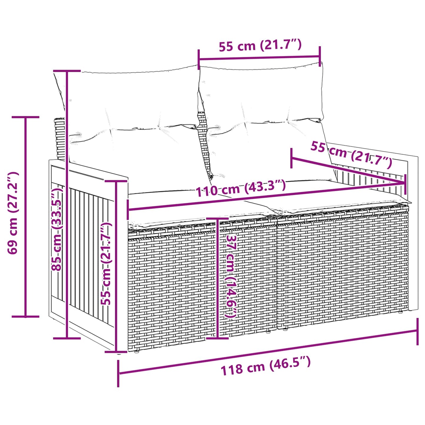 Tuinbankenset 14 pcs Zwart Poly Riet en Poedercoated Staal is nu te koop bij PeponiXL, paradijselijk wonen!