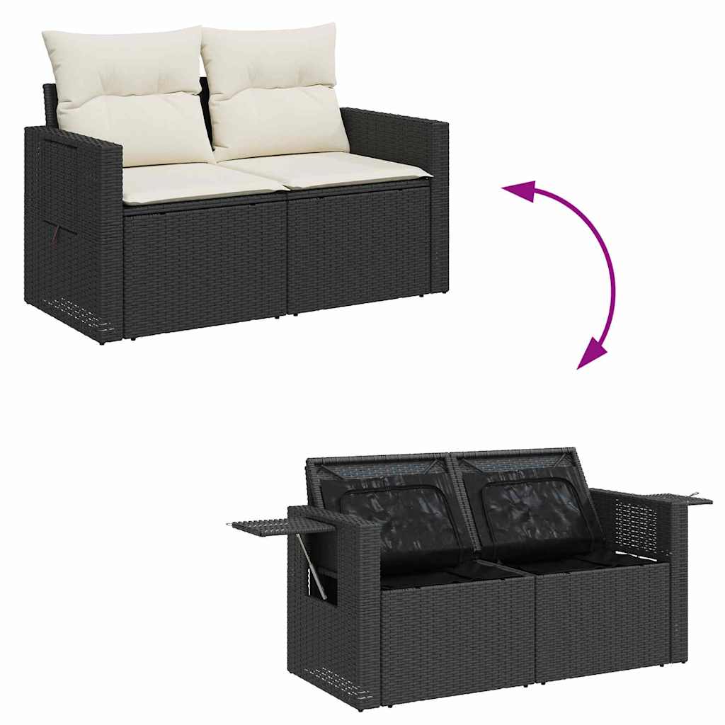 Tuinbankenset met kussen 13 pcs Zwart en Crème poly rattan is nu te koop bij PeponiXL, paradijselijk wonen!