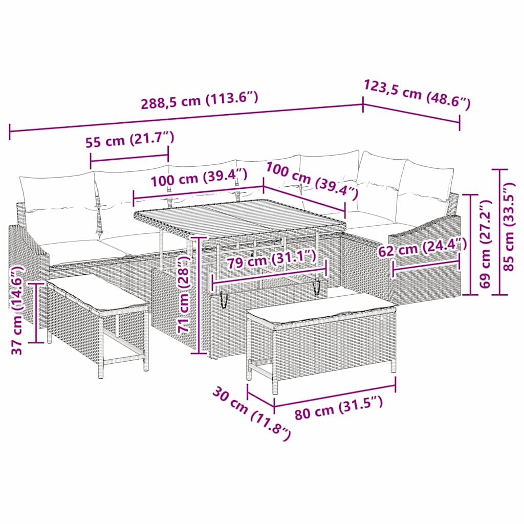 Tuinbankenset met kussen met opslag 9 pcs Grijs Poly riet is nu te koop bij PeponiXL, paradijselijk wonen!