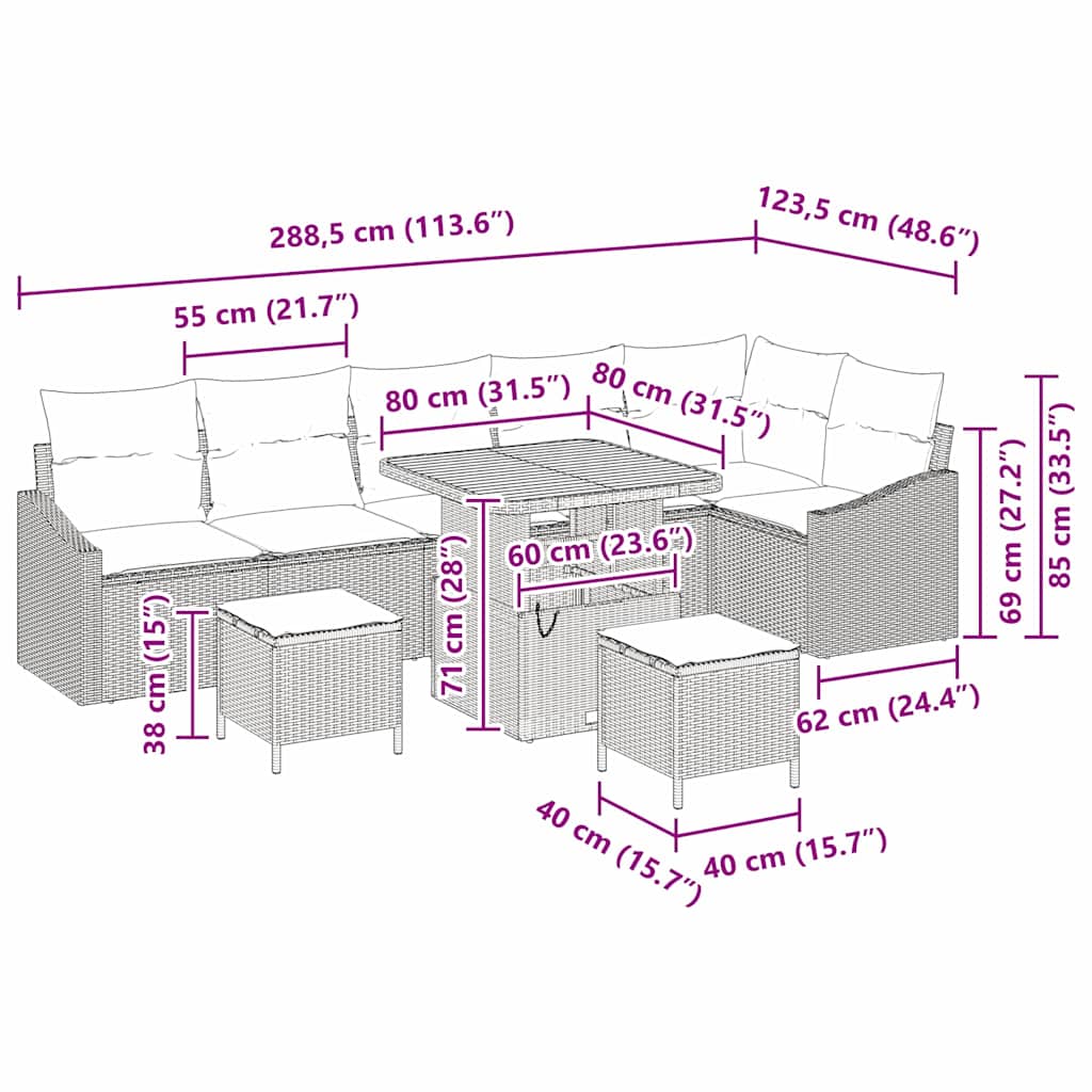 Tuinbankenset met kussen met opslag 9 pcs Beige Poly riet is nu te koop bij PeponiXL, paradijselijk wonen!