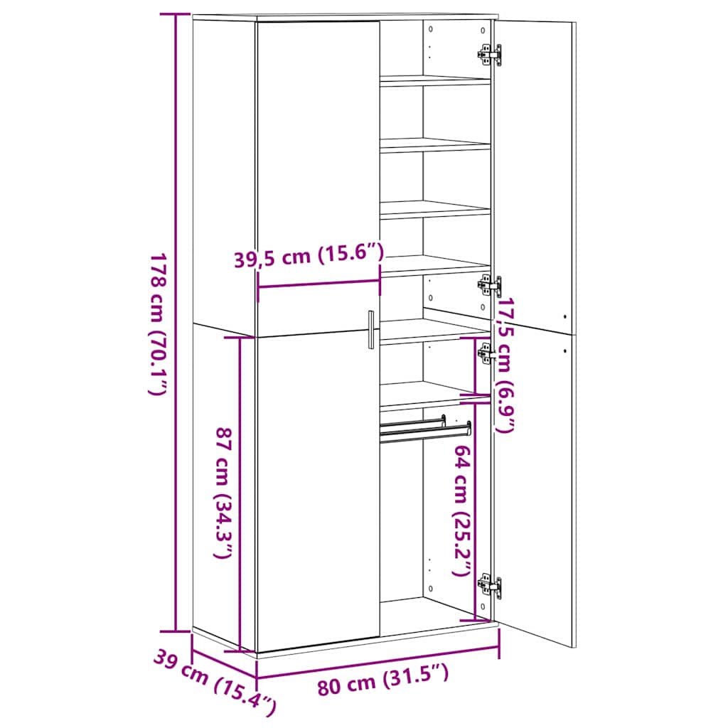 Highboard met plank Zwart eiken 80 x 39 x 178 cm Bewerkt hout is nu te koop bij PeponiXL, paradijselijk wonen!