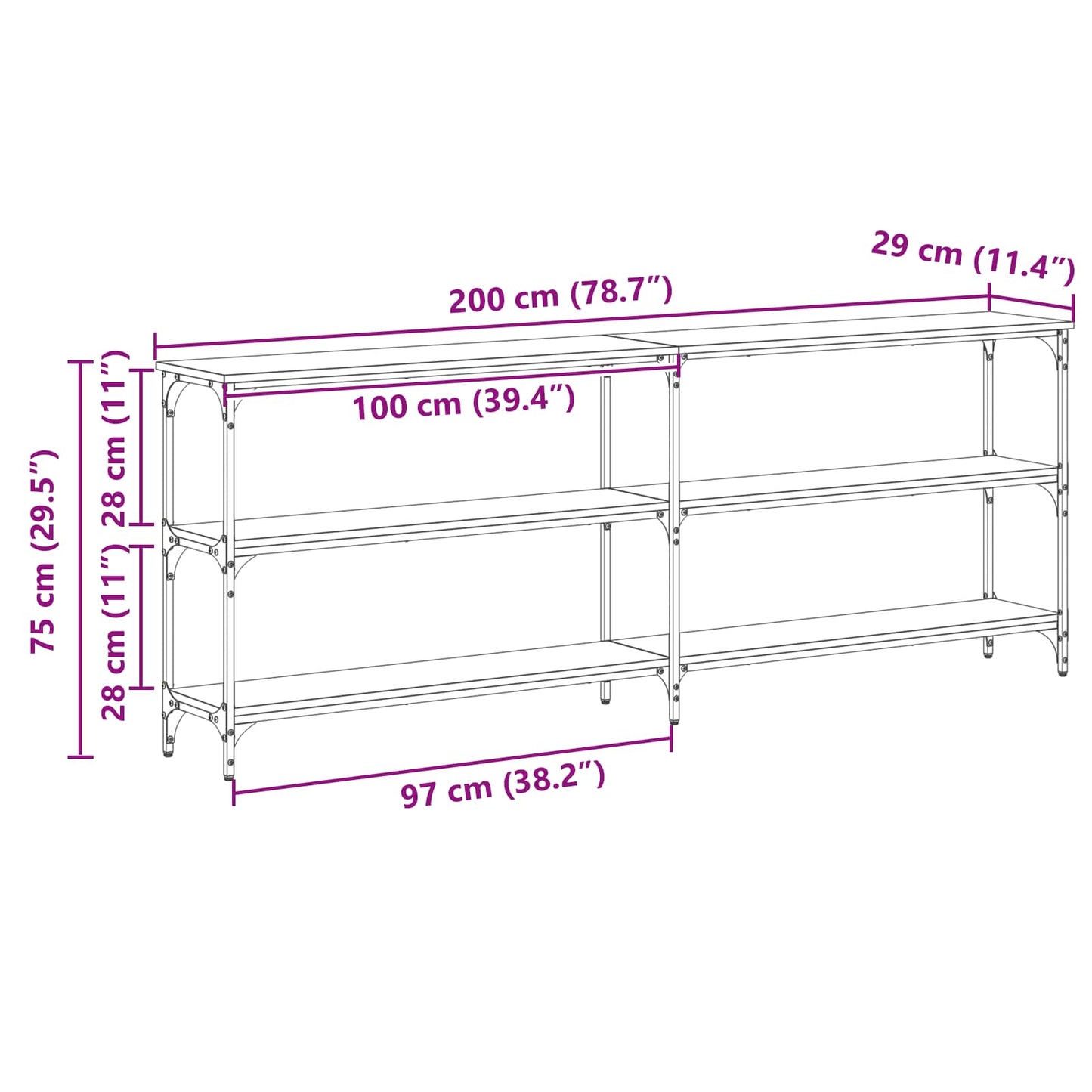 Wandtafel artisanaal eikenkleurig 200 x 29 x 75 cm is nu te koop bij PeponiXL, paradijselijk wonen!