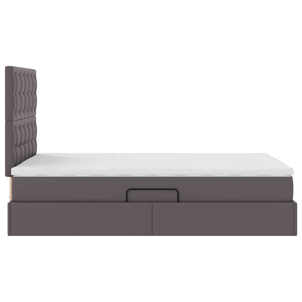 Opbergbed met LED met hoofdeinde Grijs 120 x 190 cm Nep Leer
