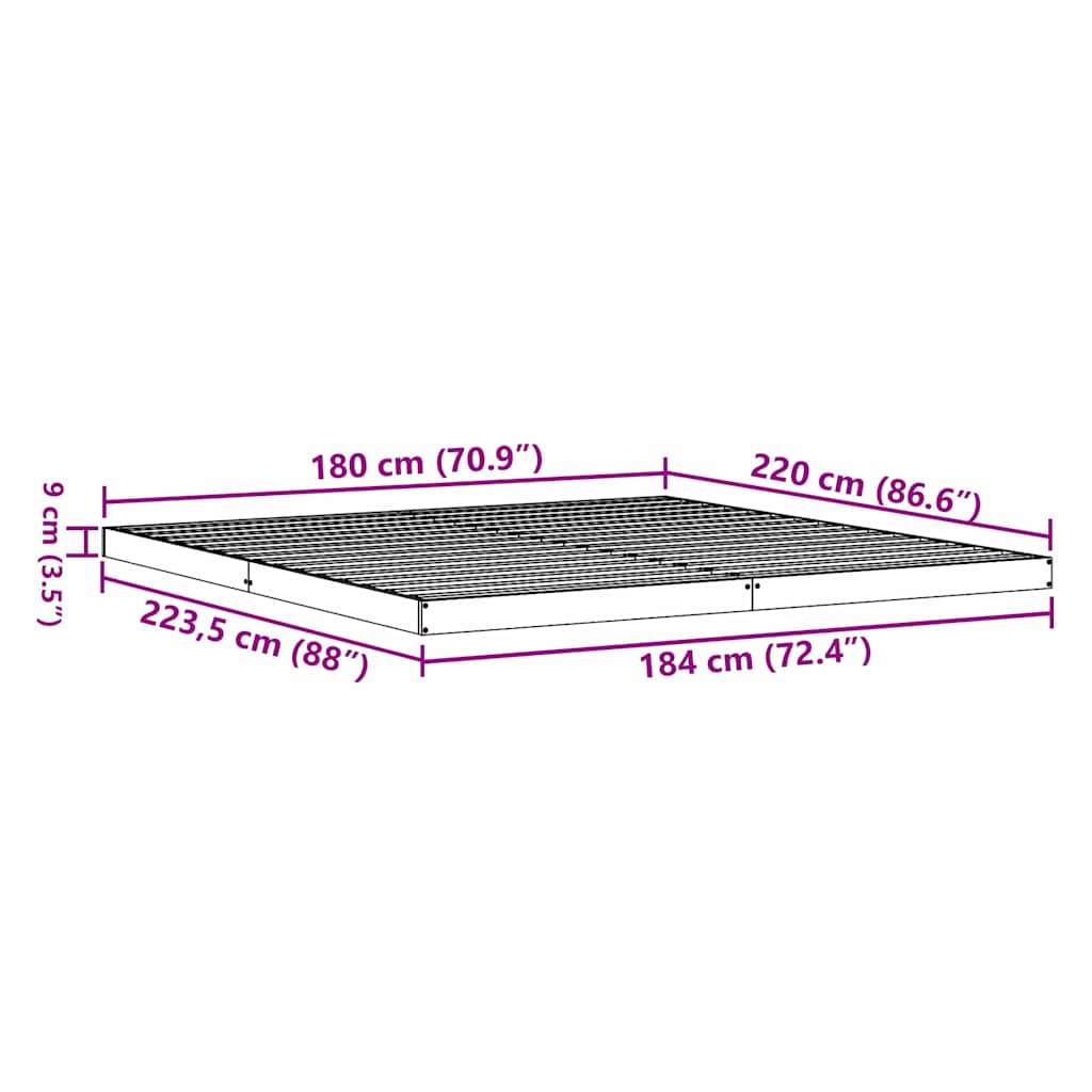 Bedframe Naturel 213.5 x 104 x 9 cm Massief grenenhout is nu te koop bij PeponiXL, paradijselijk wonen!