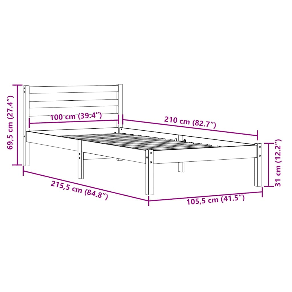 Bedframe Bruin 215,5 x 105,5 x 69,5 cm Massief Vurenhout is nu te koop bij PeponiXL, paradijselijk wonen!