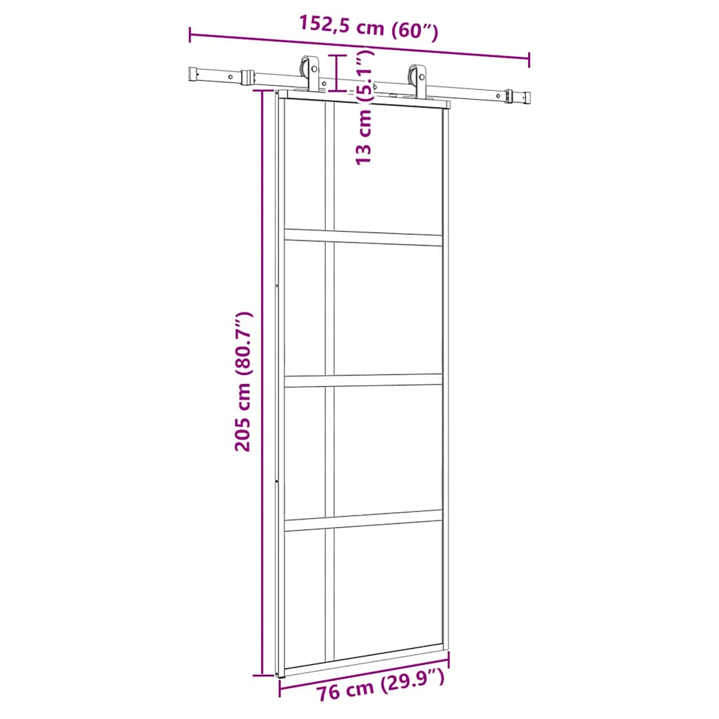 Schuifdeur met beslagset 76x205 cm gehard glas zwart is nu te koop bij PeponiXL, paradijselijk wonen!
