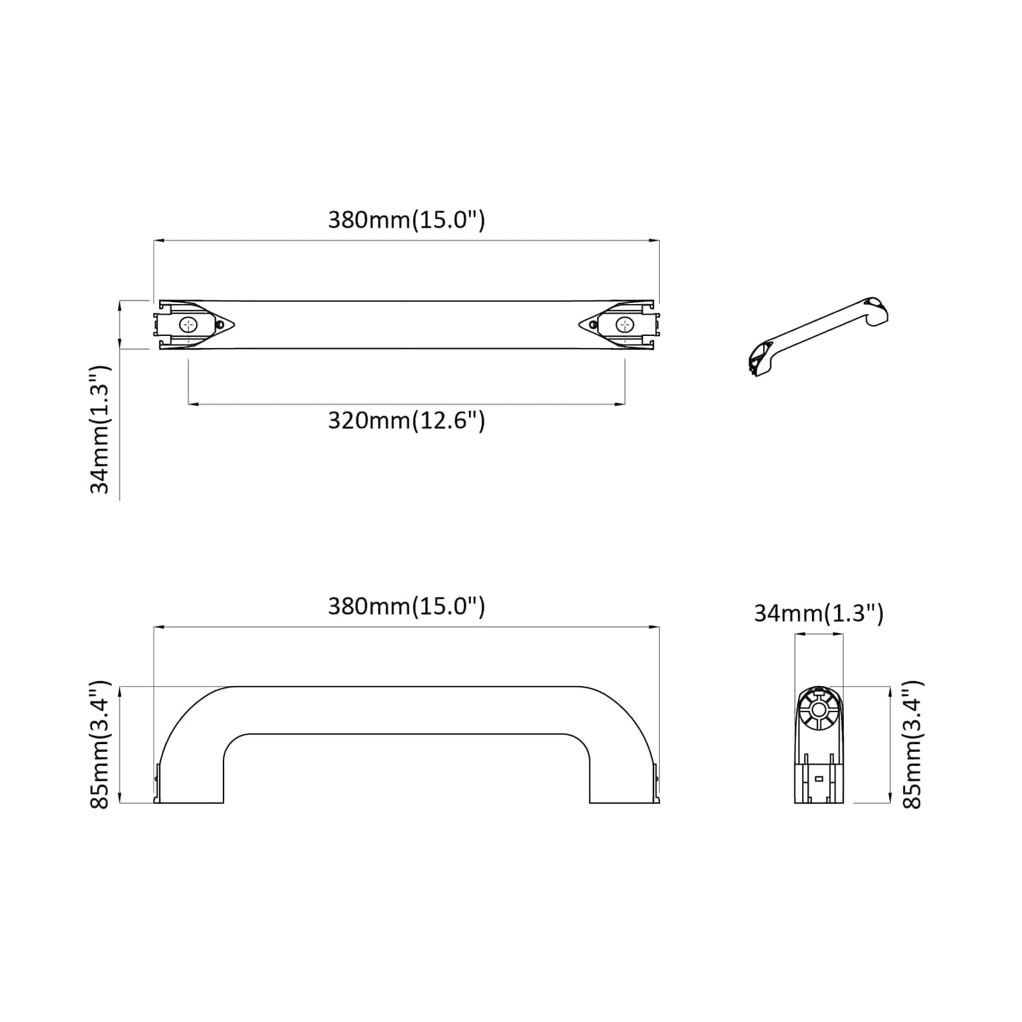 Handvat Effen 12 pcs Zwart 380 x 34 x 85 mm Aluminium en PP is nu te koop bij PeponiXL, paradijselijk wonen!