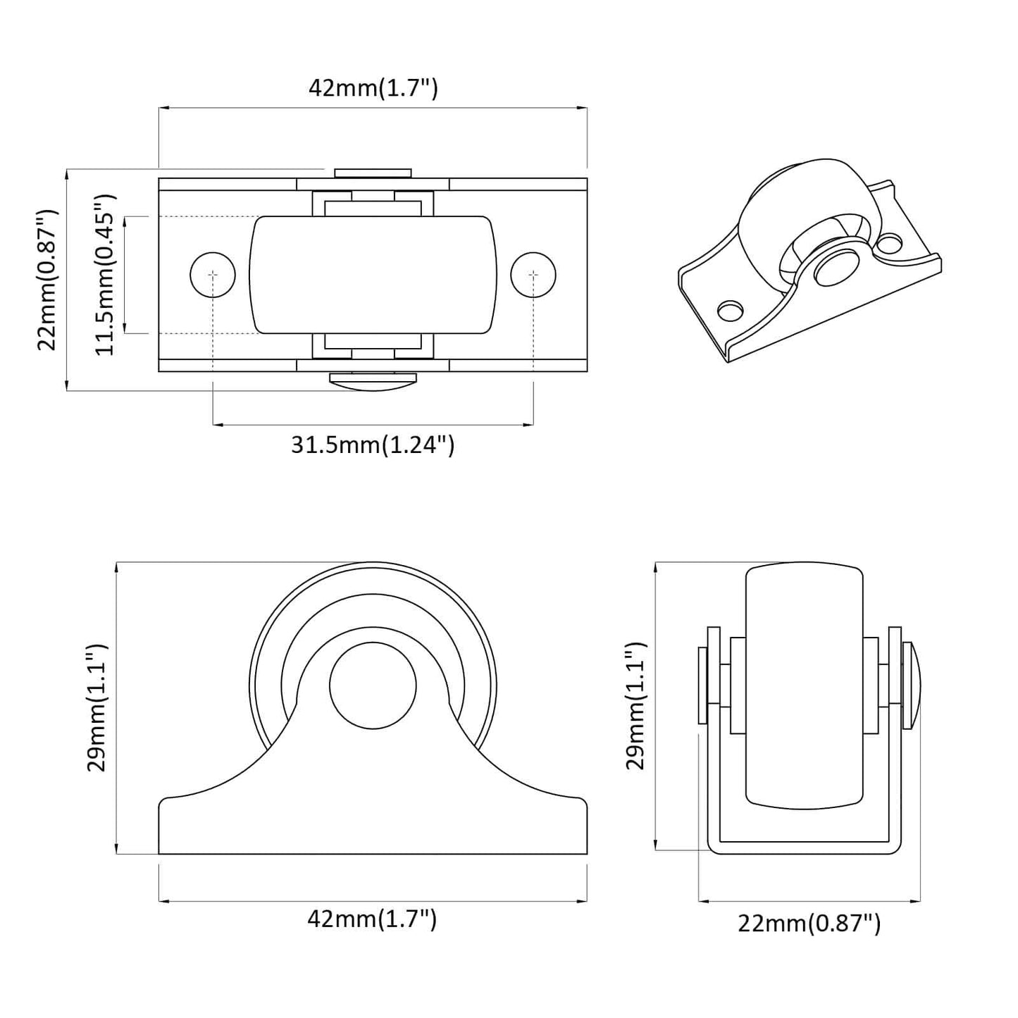 Caster 2 pcs Wit 42 x 11,5 x 29 mm IJzer is nu te koop bij PeponiXL, paradijselijk wonen!