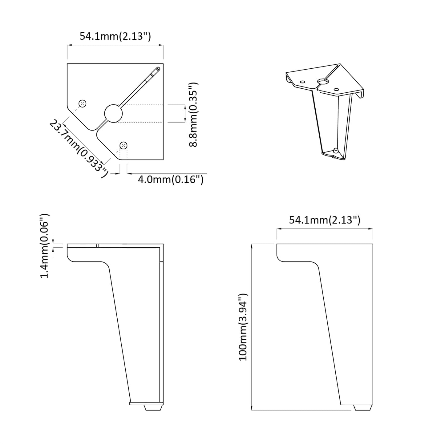 Meubelpoten 2 pcs Zwart 54,1 x 54,1 x 100 mm IJzer is nu te koop bij PeponiXL, paradijselijk wonen!