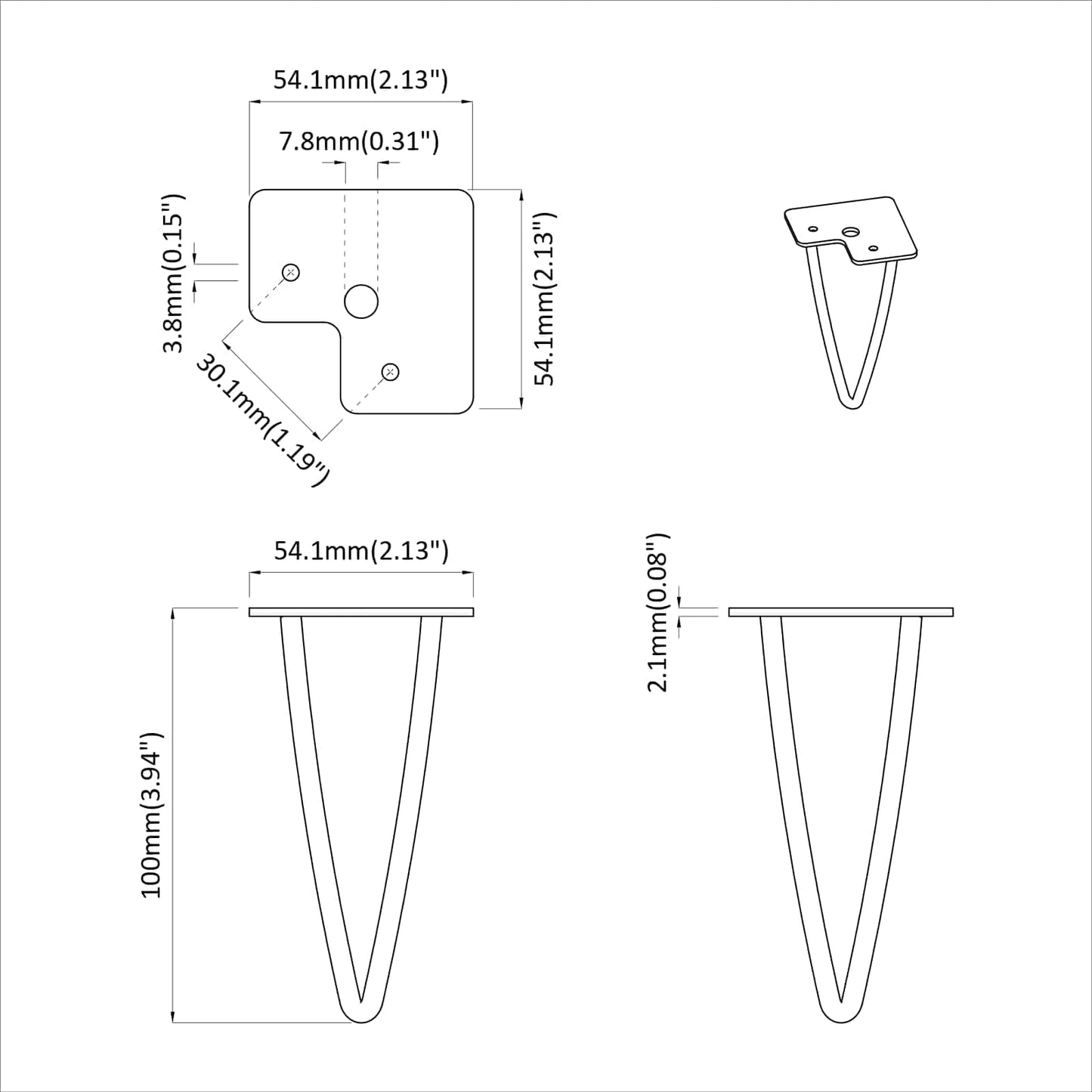 Meubelpoot 2 pcs Zwart 54.1 x 54.1 x 100 mm IJzer is nu te koop bij PeponiXL, paradijselijk wonen!