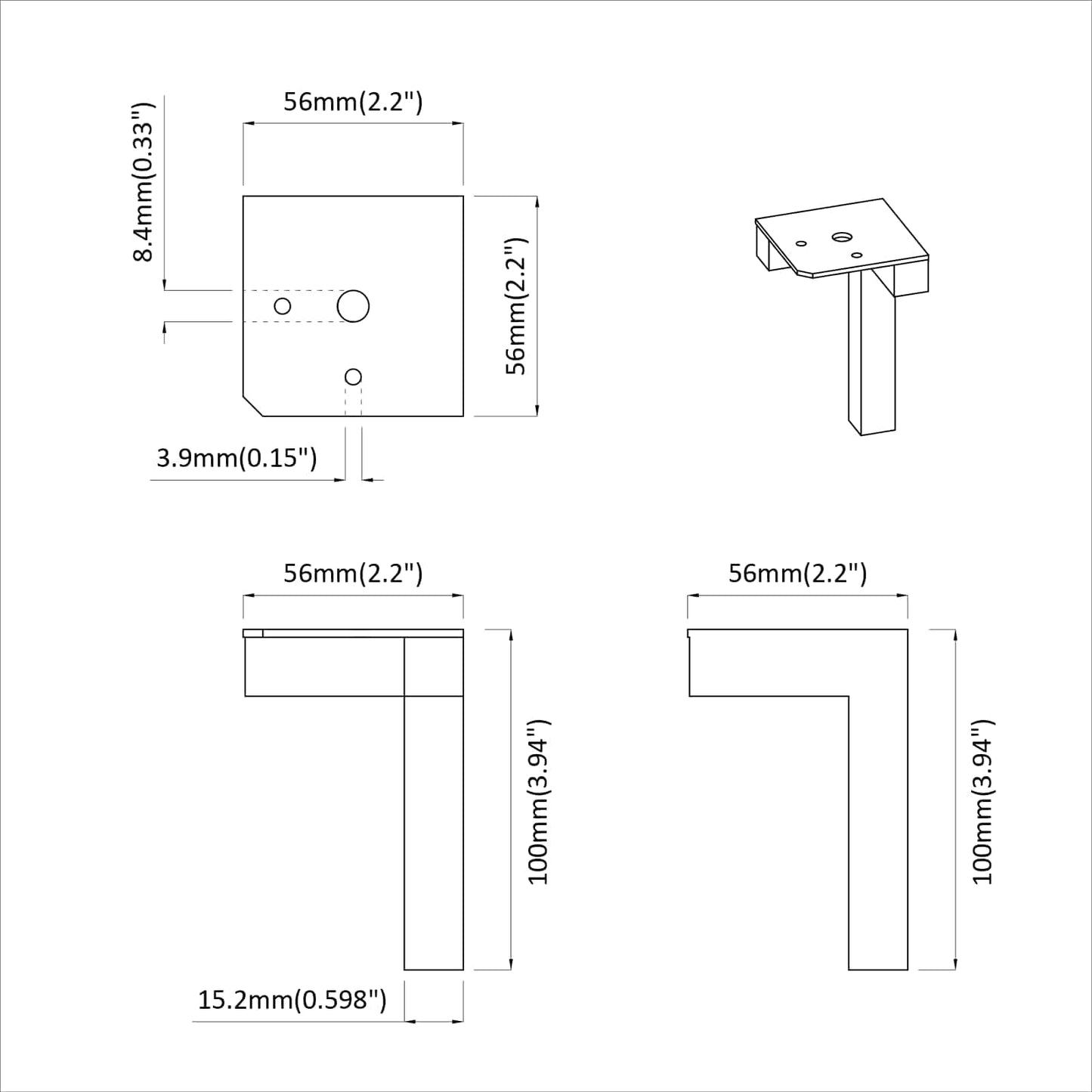 Staande Poten 2 pcs Zwart 57 x 57 x 100 mm IJzer is nu te koop bij PeponiXL, paradijselijk wonen!